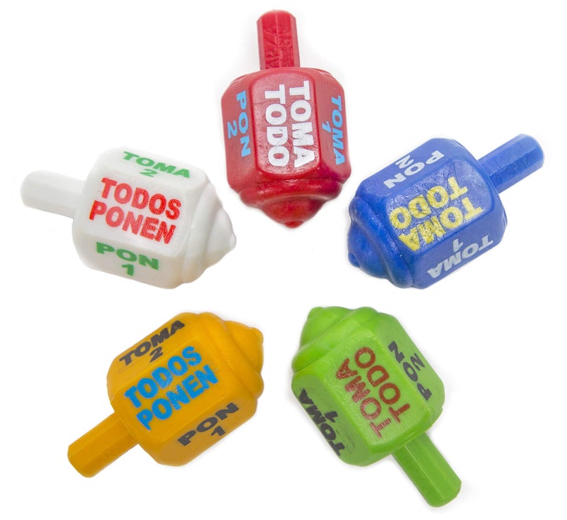 MexART Classic Mexican Pirinola Toma Todo Solid Plastic Piece 5 Multicolors Pack/Pirinola de Plastico Solida (5 Pack) - Image 1